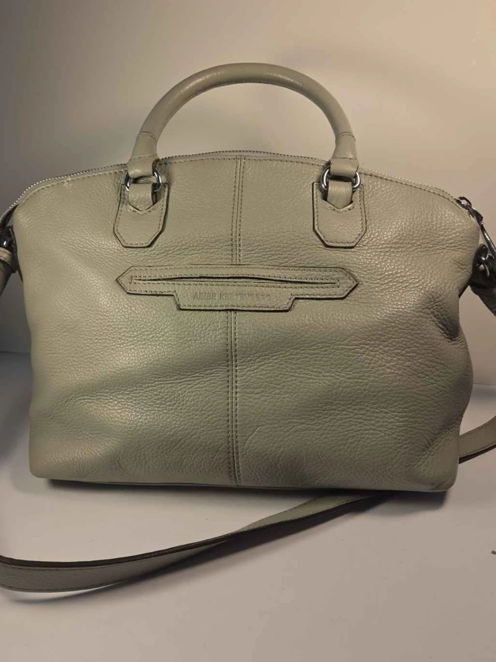 Aimee Kestenberg Gray Pebbled Leather Satchel with Chain Trim